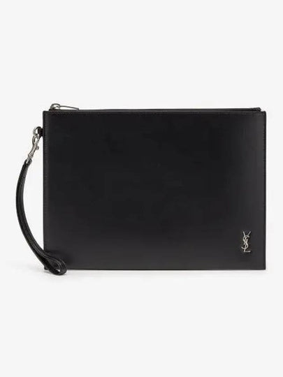 Tiny Monogram Silver Clutch Bag Black - SAINT LAURENT - BALAAN 2