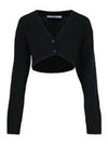 Cropped Wool Cashmere Cardigan Black - PRADA - BALAAN 2