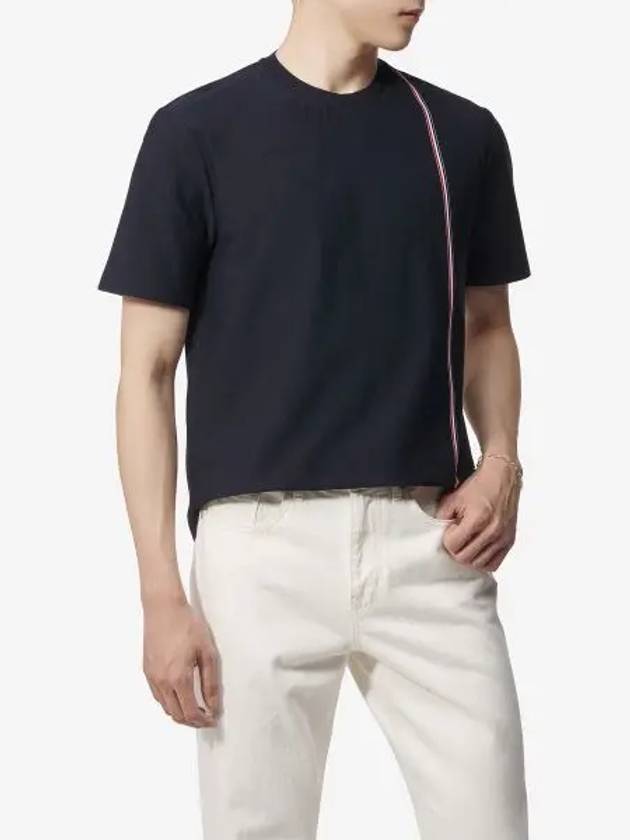 RWB Stripe Cotton Short Sleeve T-shirt Navy - THOM BROWNE - BALAAN 2