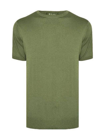 Men's Girocolo Short Sleeve T-Shirt Green - LORO PIANA - BALAAN 1