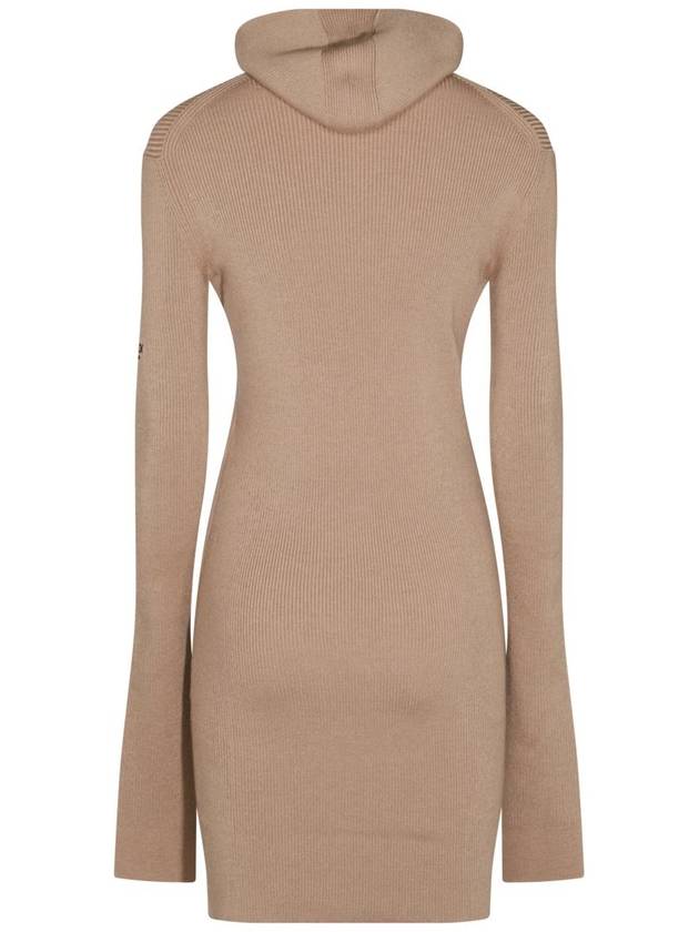 Long Sleeve Hooded Wool Silk Short Dress Beige - FENDI - BALAAN 4