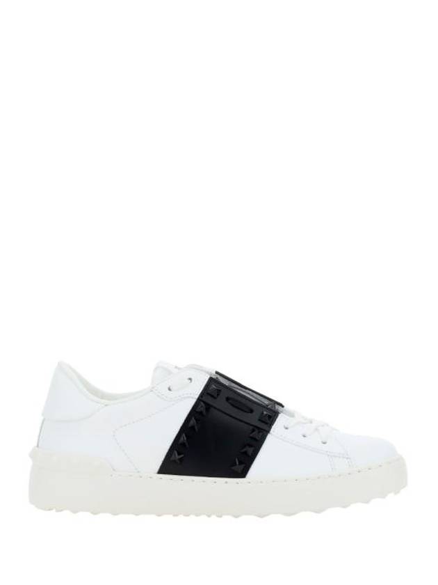 Rockstud Leather Low Top Sneakers White Black - VALENTINO - BALAAN 1