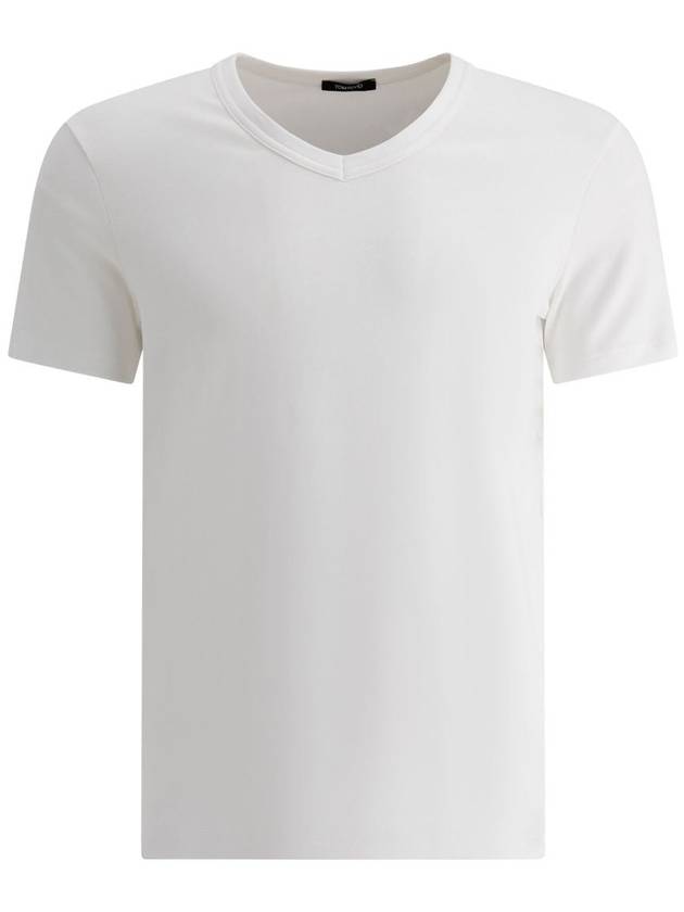 Cotton V-neck Short Sleeve T-Shirt White - TOM FORD - BALAAN 2