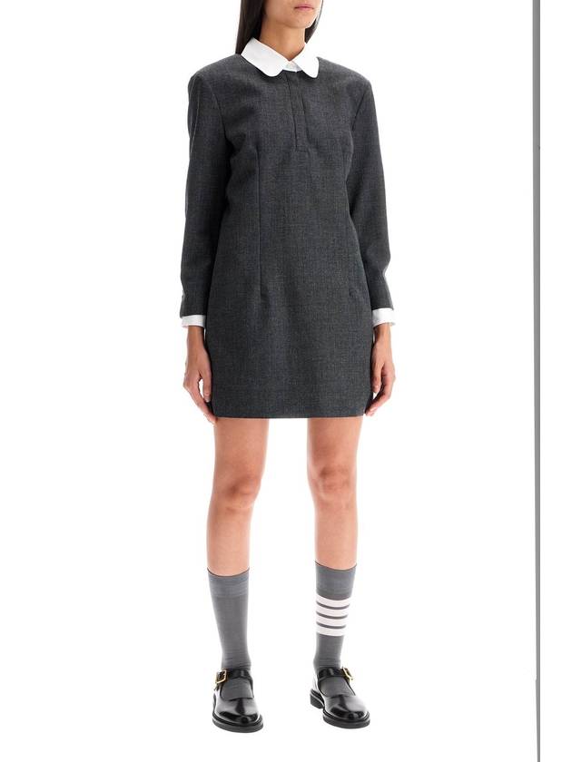 Virgin wool shift short dress gray - THOM BROWNE - BALAAN 3