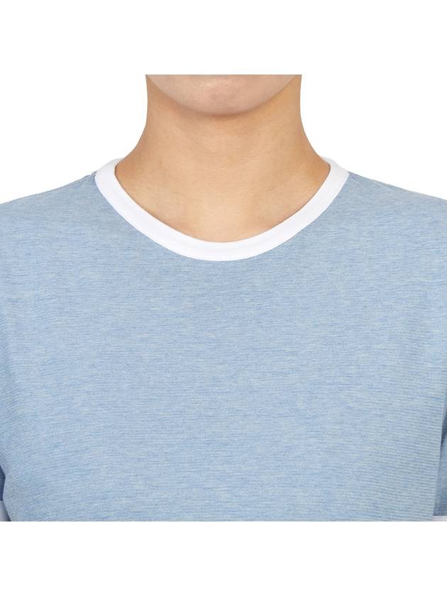 Women's Melange Jersey Ringer Short Sleeve T-Shirt Light Blue - THOM BROWNE - BALAAN 7