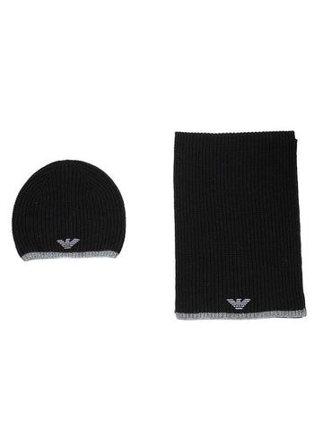 Logo Muffler Beanie Set Black - EMPORIO ARMANI - BALAAN 1