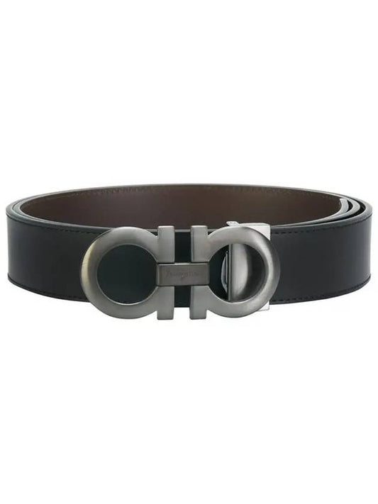 Gancini Reversible Adjustable Leather Belt Black Dark Brown - SALVATORE FERRAGAMO - BALAAN 2