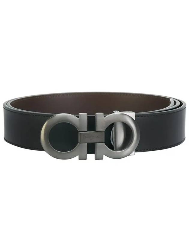 Gancini Reversible Adjustable Leather Belt Black Dark Brown - SALVATORE FERRAGAMO - BALAAN 3