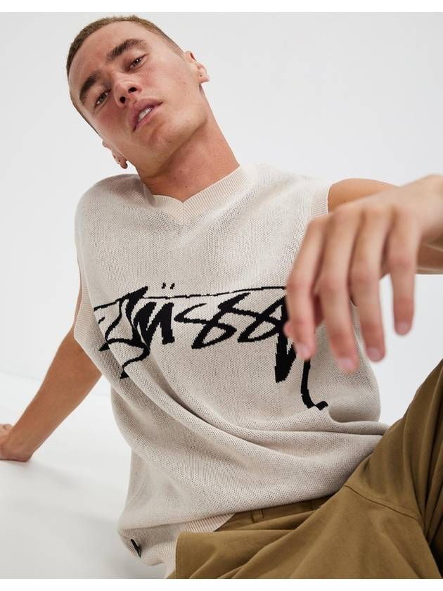 Smooth Stock Logo Knit Vest Cream - STUSSY - BALAAN 5