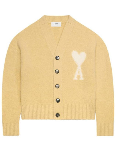 Heart Logo Oversized Cardigan Beige - AMI - BALAAN 2