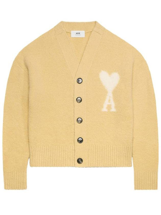 Heart Logo Oversized Cardigan Beige - AMI - BALAAN 2