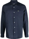 Logo Patch Linen Long Sleeve Shirt Navy - LACOSTE - BALAAN 1