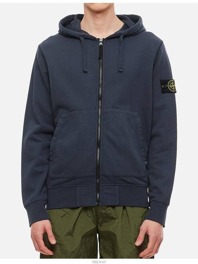 Men's Wappen Patch Fleece Zip Up Hoodie Avio Blue - STONE ISLAND - BALAAN 2