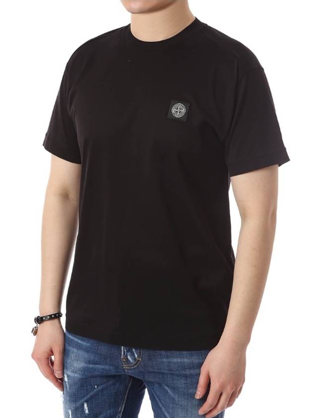 Men's Logo Patch Cotton Short Sleeve T-Shirt Black - STONE ISLAND - BALAAN 1