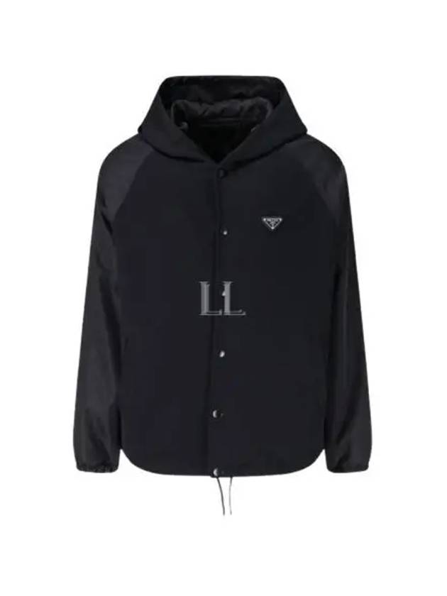 Triangle Logo Felpa Double Re-Nylon Zip-Up Hoodie Black - PRADA - BALAAN 2