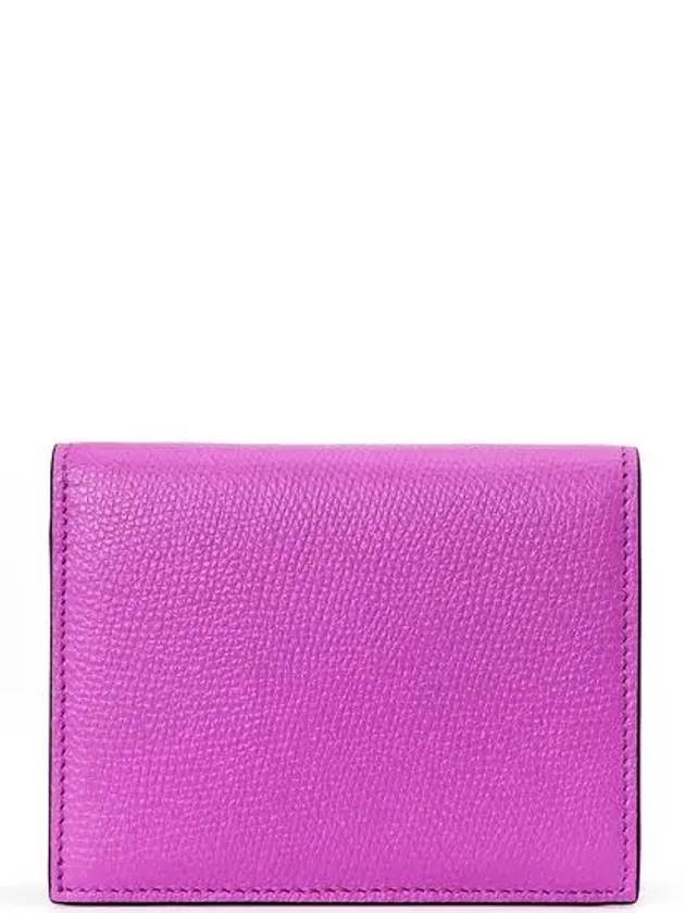 Compact V Logo Signature Calfskin Half Wallet Purple - VALENTINO - BALAAN 4