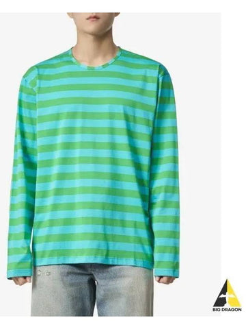 Classic Striped Long Sleeve T Shirt Azure Green MRTWMJER033JER012AGS - SUNNEI - BALAAN 1