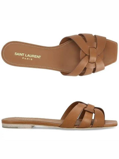 Tribute Smooth Leather Flat Mules Amber - SAINT LAURENT - BALAAN 2