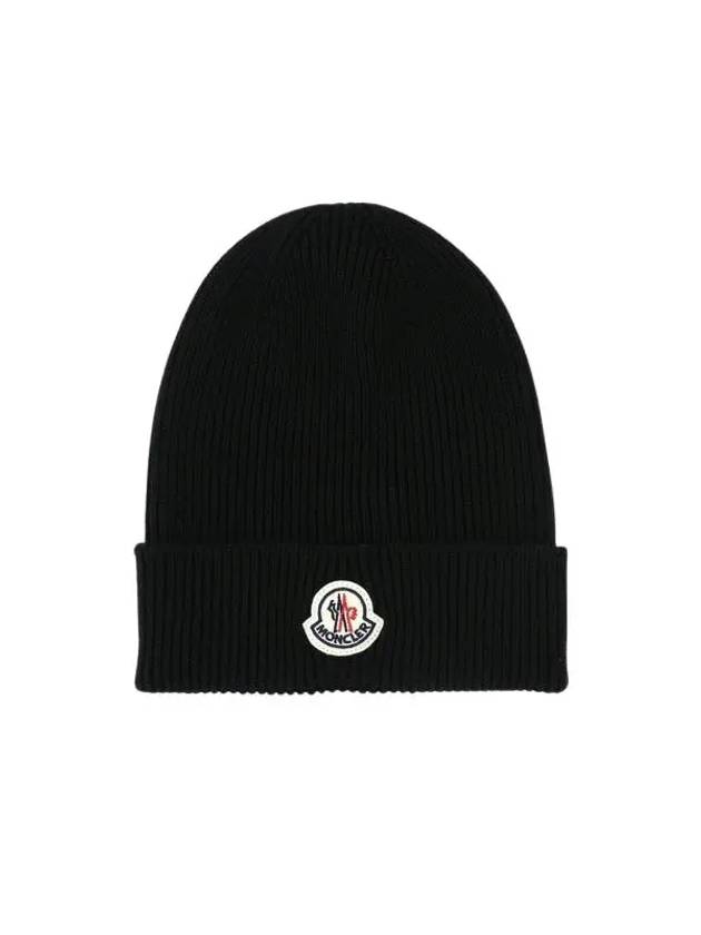 Logo Patch Beanie Black 3B70500A9342 999 - MONCLER - BALAAN 1