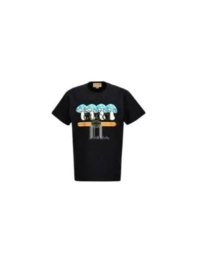 Mushroom Logo Print Short Sleeve T-Shirt Black - GUCCI - BALAAN 2