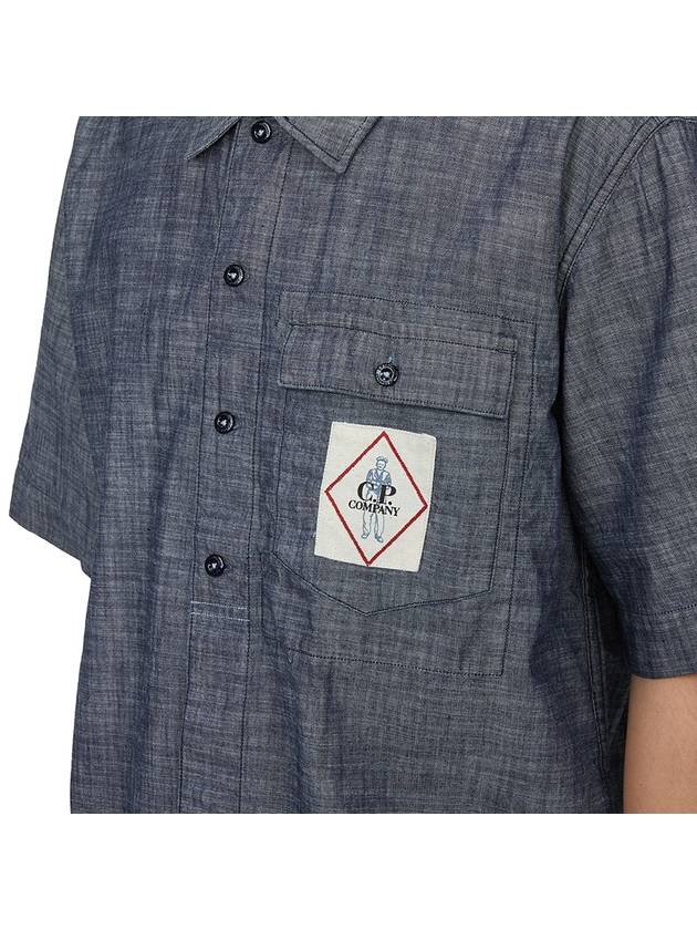 Men's Denim Short Sleeve Shirt Blue - CP COMPANY - BALAAN 7