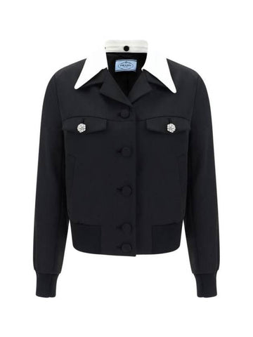 Single breasted wool satin jacket black - PRADA - BALAAN 1