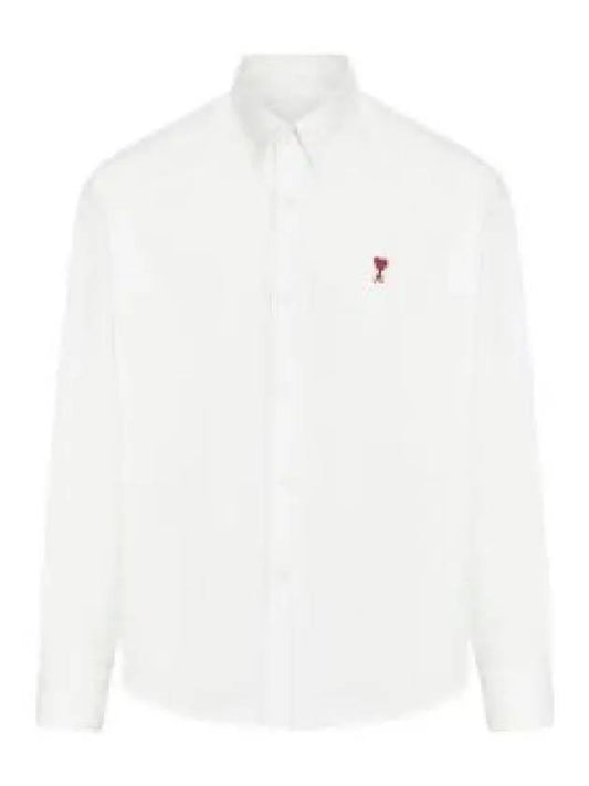 Button Down Boxy Fit Oxford Long Sleeve Shirt Natural White - AMI - BALAAN 2