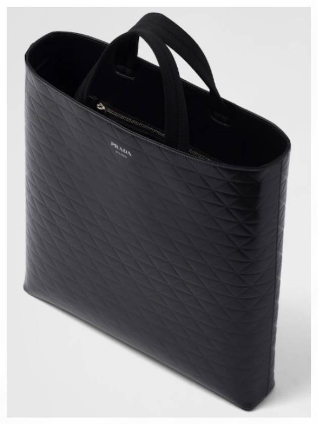 logo brushed leather tote bag black - PRADA - BALAAN 4