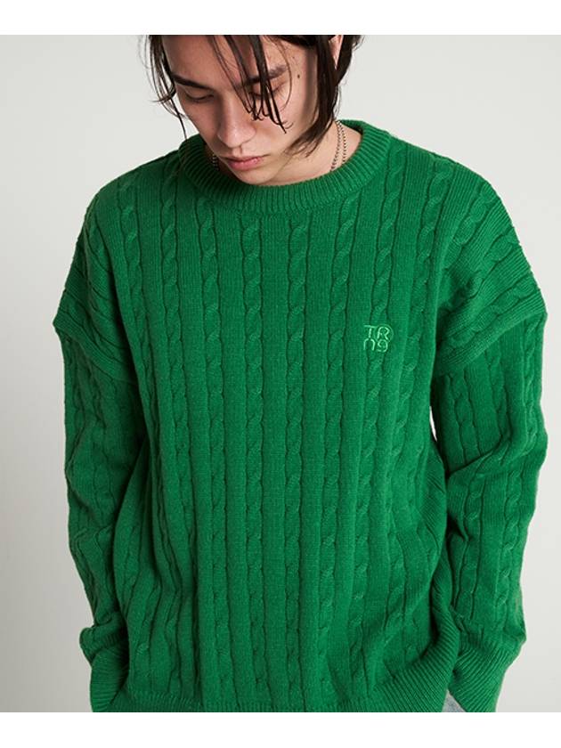 Twisted Embroidery Over Fit Round Knitwear green - TENER - BALAAN 1