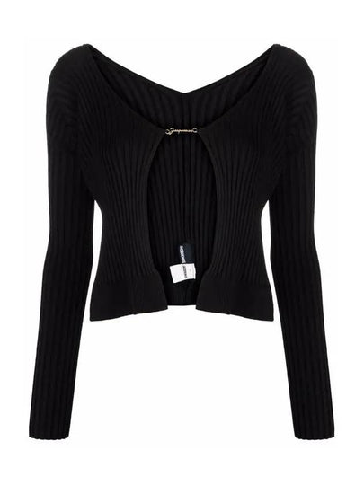 La Maille Pralu Longue Micro Charm Logo Cardigan Black - JACQUEMUS - BALAAN 2