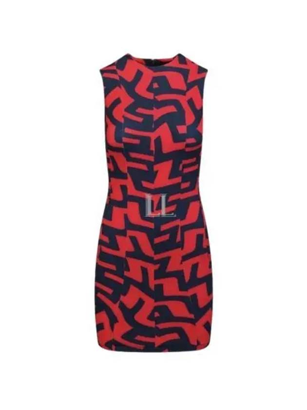 Jasmin Print Short Dress Bridge Swirl Red - J.LINDEBERG - BALAAN 2