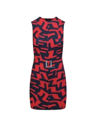 Jasmin Print Short Dress Bridge Swirl Red - J.LINDEBERG - BALAAN 2