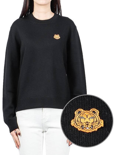 Tiger Patch Wool Long Sleeve Knit Top Black - KENZO - BALAAN 2