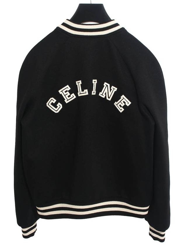 Teddy Embroidered Logo Textured Wool Bomber Jacket Black - CELINE - BALAAN 4