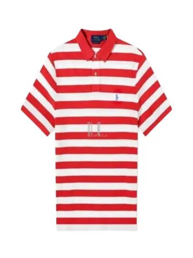 Embroidery Logo Stripes Cotton Polo Shirt White Red - POLO RALPH LAUREN - BALAAN 2