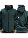 Men's Wappen Patch Softshell Zip Up Hoodie Dark Green - STONE ISLAND - BALAAN 2