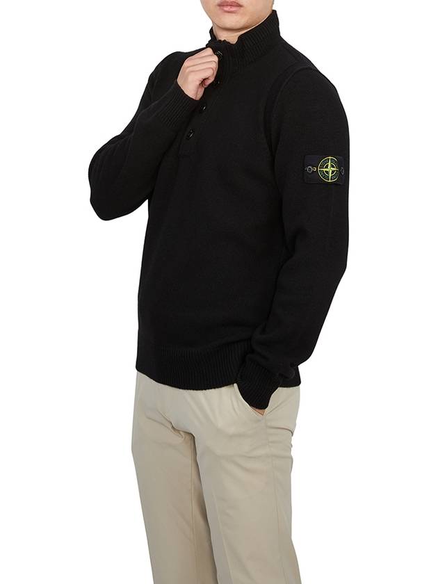 Wappen Patch Half Button Lambswool Knit Top Black - STONE ISLAND - BALAAN 5