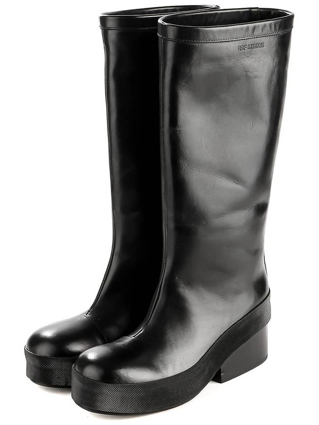 Men's Embossed Logo Calfskin Long Rain Boots Black - RAF SIMONS - BALAAN 2