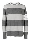 Rugby Stripe Merino 4 Bar Crew Neck Pullover Knit Top Grey - THOM BROWNE - BALAAN 2