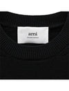 Heart Embroidered Logo Crew Neck Knit Top Black - AMI - BALAAN 4