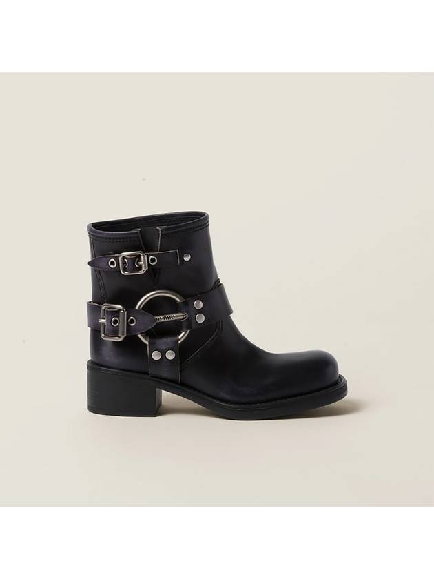 Vintage Look Leather Middle Boots Black - MIU MIU - BALAAN 3