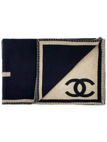 CC logo wool cashmere blanket black dark beige 3ET0745 - CHANEL - BALAAN 1