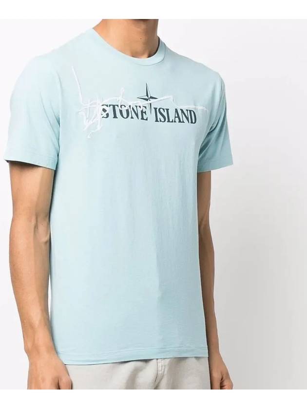 Logo Ink Short Sleeve T-Shirt Aqua - STONE ISLAND - BALAAN 4