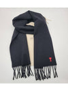 Small Heart Logo Wool Classic Muffler Black Scarf - AMI - BALAAN 1