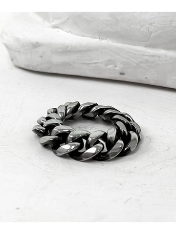 Luster Black Line Curb Chain Ring Black Silver - BLESSED BULLET - BALAAN 1