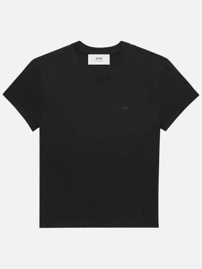 Tone On Tone Heart Logo Organic Cotton Short Sleeve T-Shirt Black - AMI - BALAAN 2