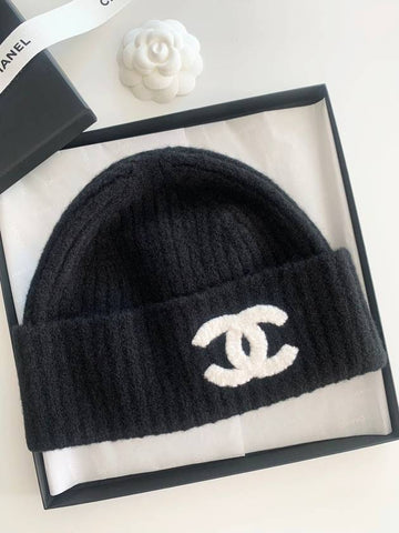 24K Cashmere CC Logo Beanie Black AAA590 - CHANEL - BALAAN 1