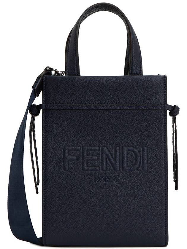 Mini Logo Leather Tote Bag Navy - FENDI - BALAAN 2