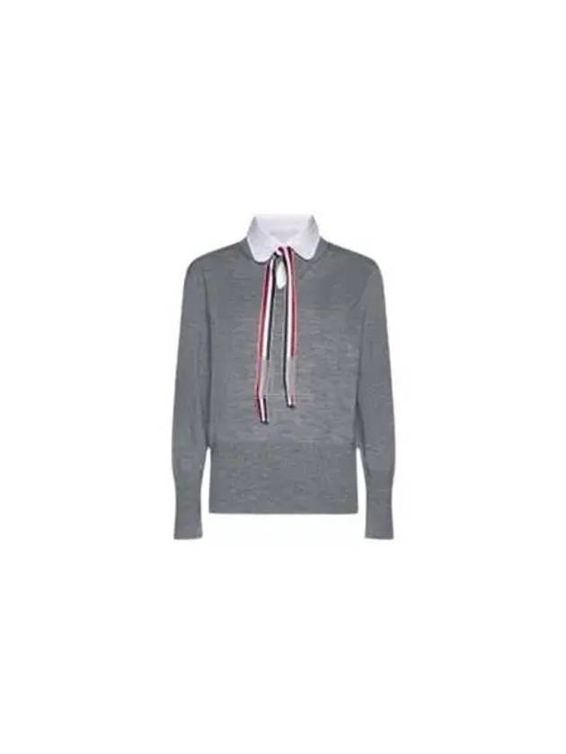 Jersey Stitch Ribbon Tie Knit Top Grey - THOM BROWNE - BALAAN 2