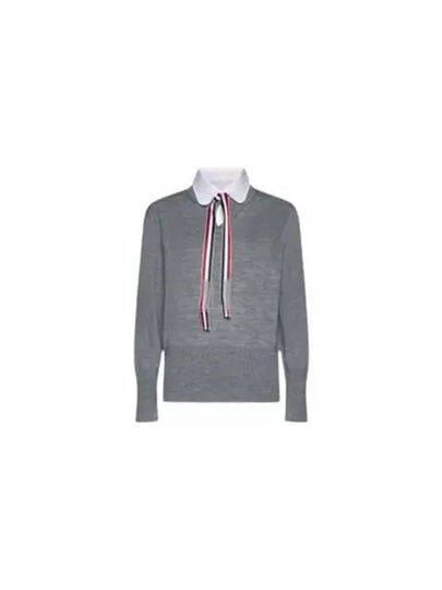 Jersey Stitch Ribbon Tie Knit Top Grey - THOM BROWNE - BALAAN 2